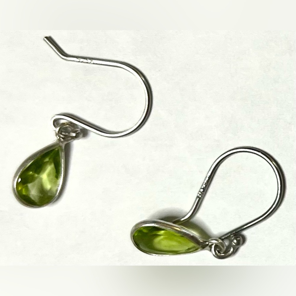 925 green faceted gemstone wire pierced earrings jewelry - Picture 8 of 13